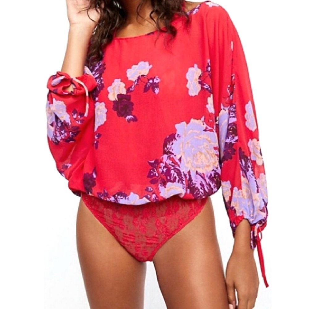 [Free People] NWOT❤Floral Lace Bodysuit Blouse